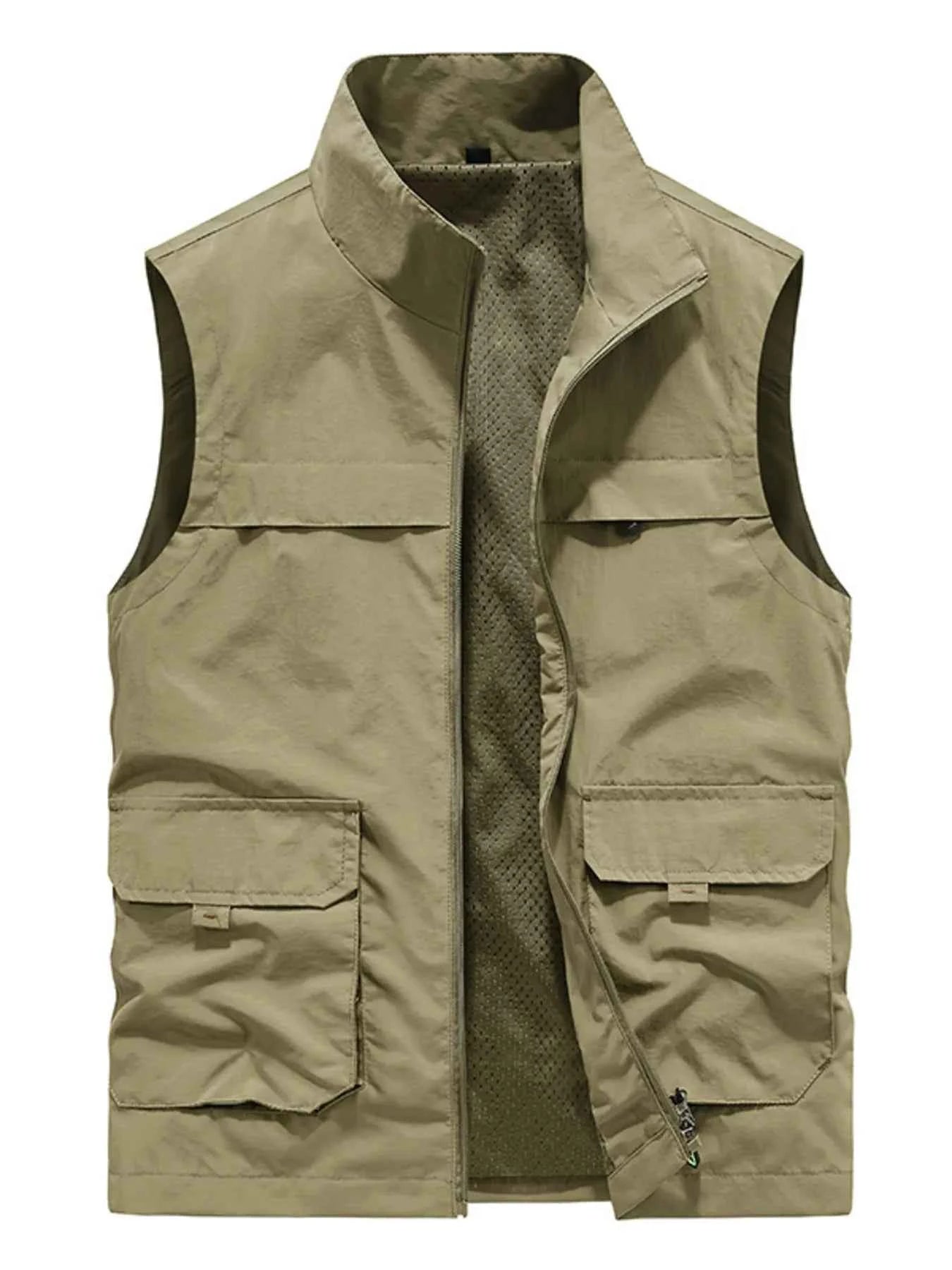 Men's Plus Size Multi-Pocket Zip Up Vest