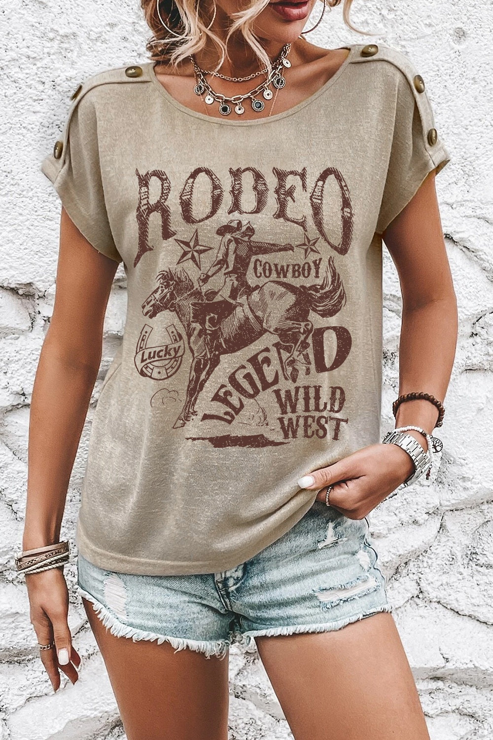 Button Sleeve Rodeo Graphic T-Shirt