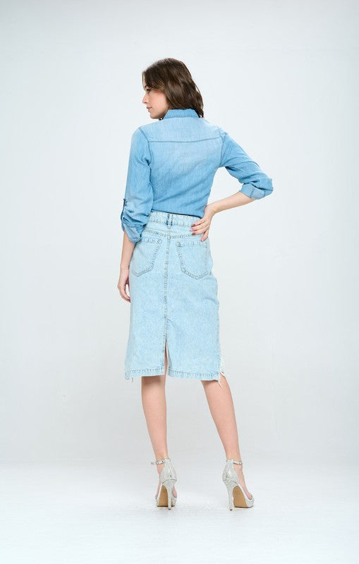 Front Shredded Denim Skirt