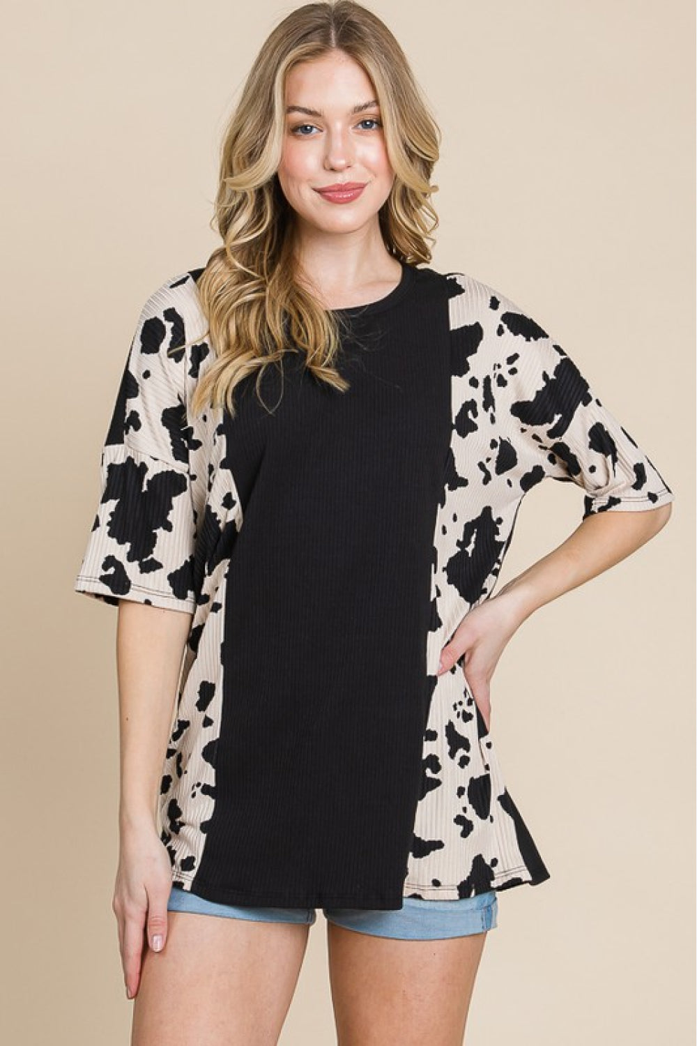 Cow Print Short Sleeve Blouse