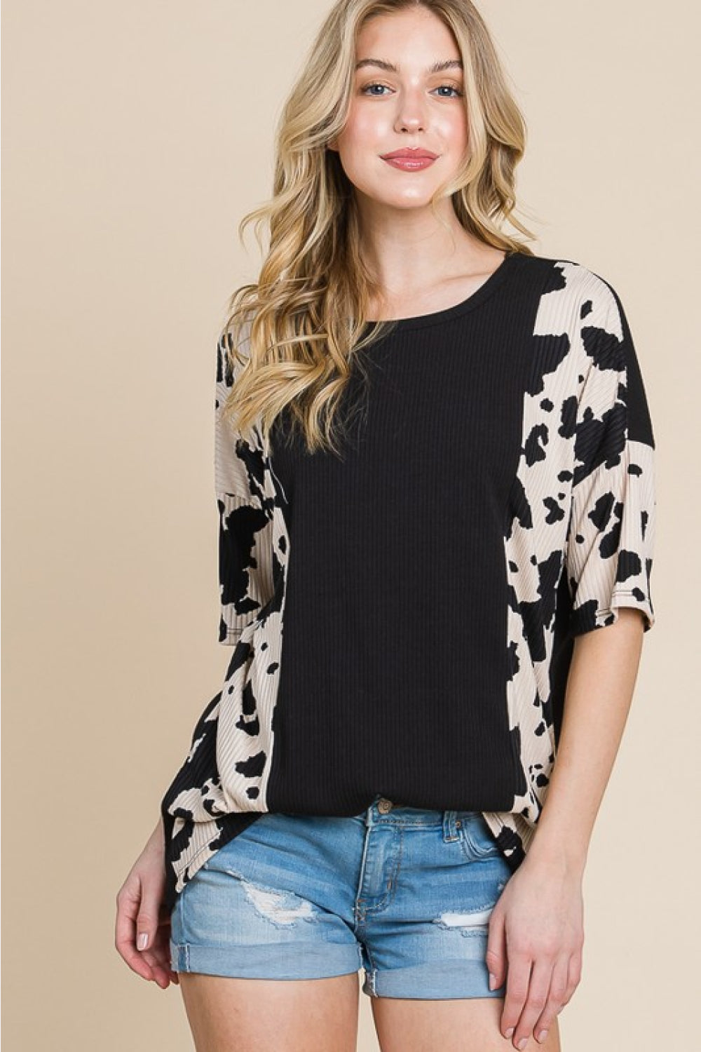 Cow Print Short Sleeve Blouse