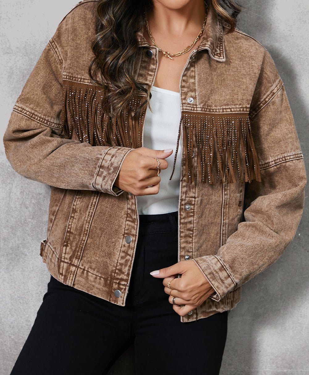 Fringe Trim Denim Western Jacket Country Couture