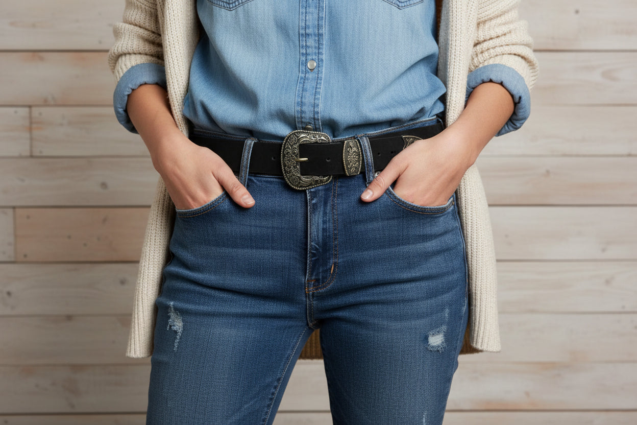 Antique Gold Suede Western Belt - Country Couture