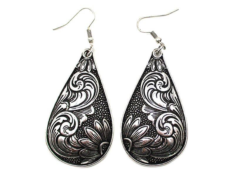 Western Teardrop Etched Dangle Earring