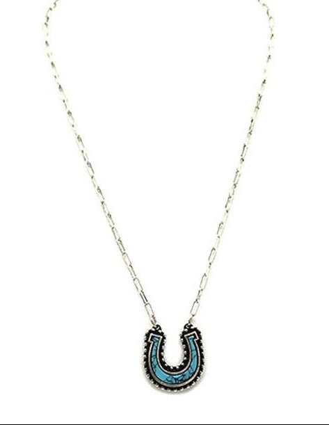 Western Turquoise Horseshoe Necklace