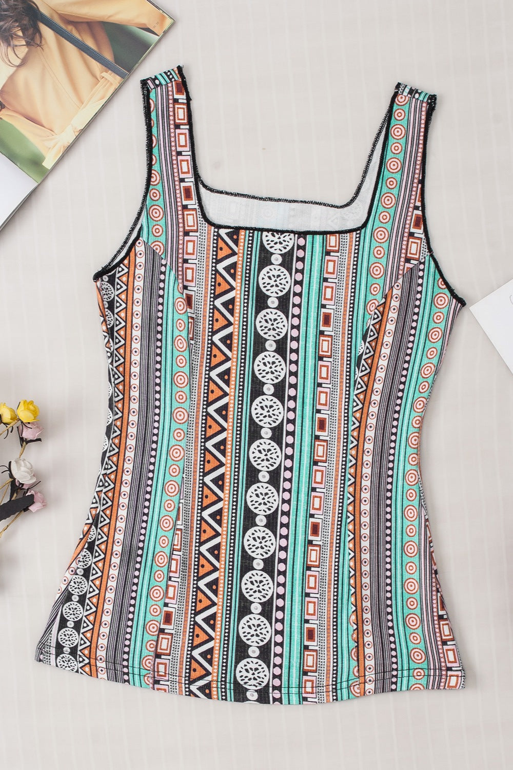 Aztec Print Square Neck Tank