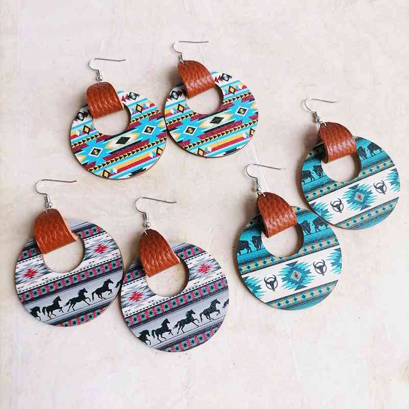 Wooden Aztec Hoop Earrings