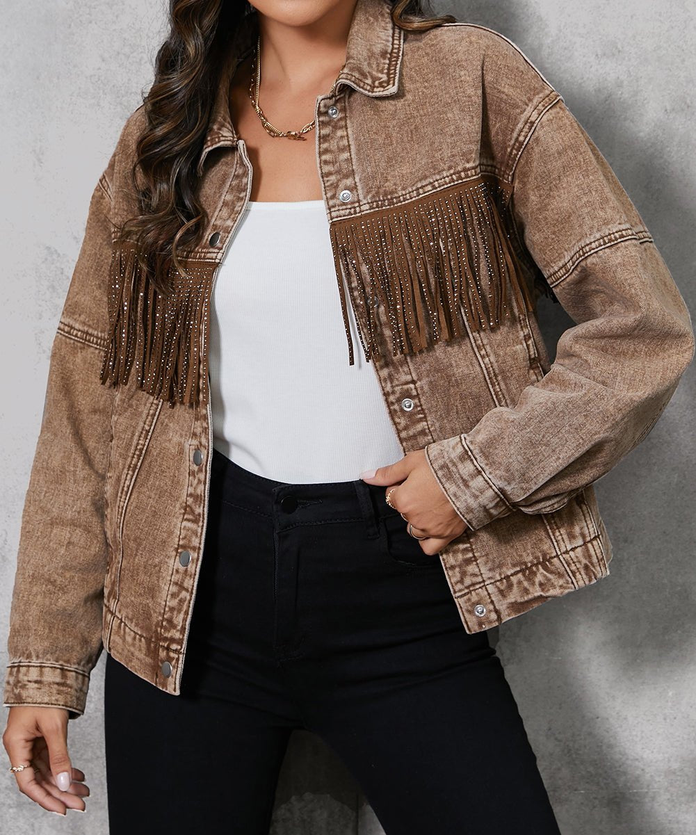 Fringe Trim Denim Western Jacket