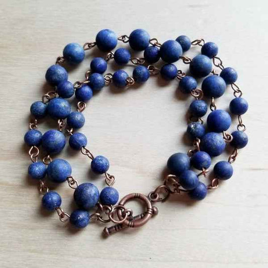 Frosted Blue Lapis Triple Strand Bracelet