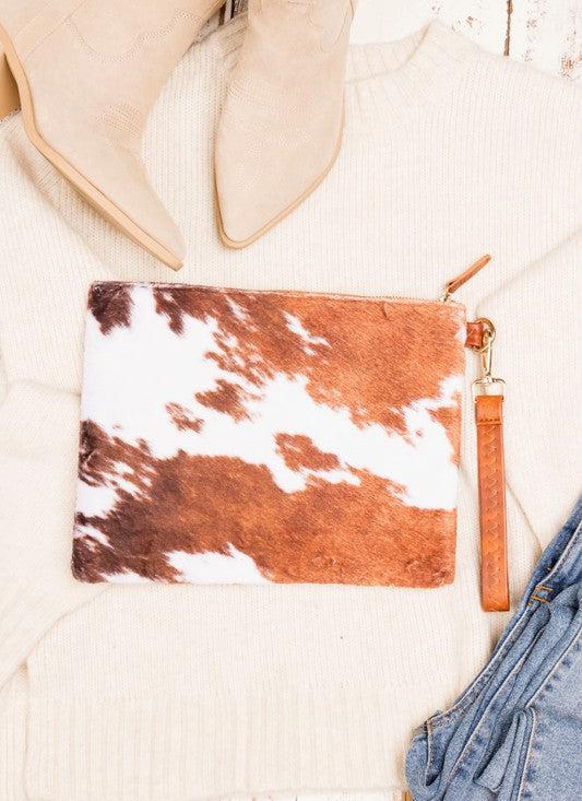 Faux Fur Cow Print Clutch