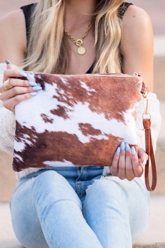 Faux Fur Cow Print Clutch