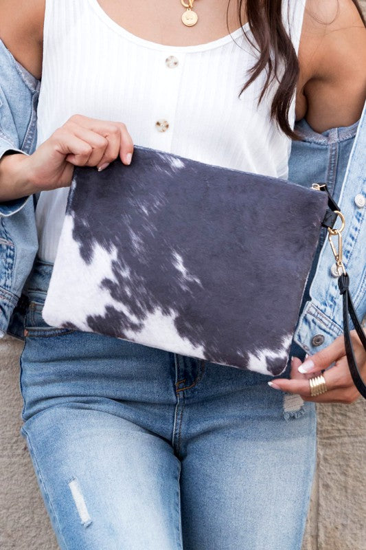 Faux Fur Cow Print Clutch