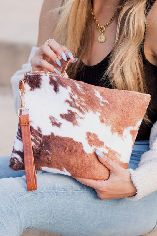 Faux Fur Cow Print Clutch