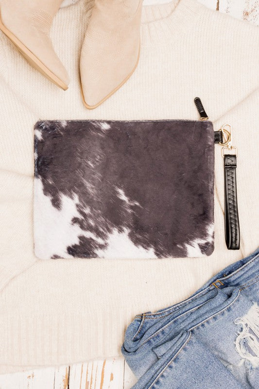 Faux Fur Cow Print Clutch