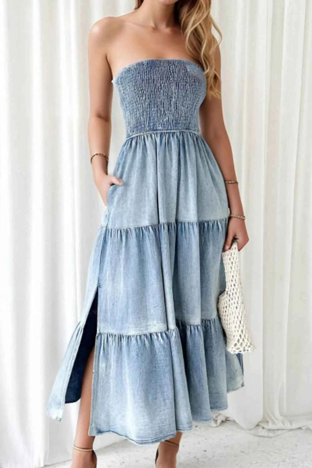 Tube Top Tiered Denim Dress