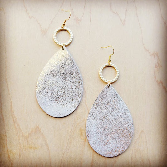 Leather Gold Hoop Teardrop Earrings