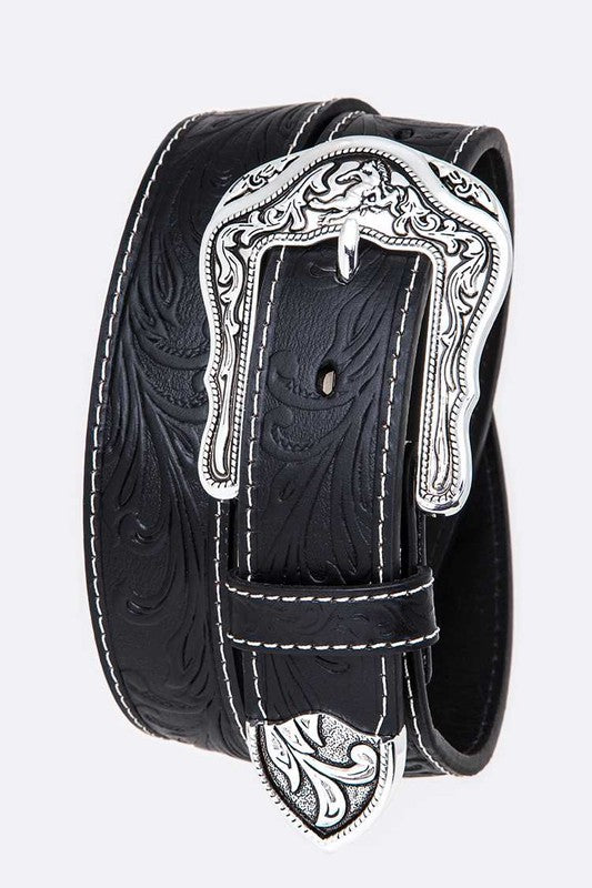 Embossed Leather Women's Western Belt