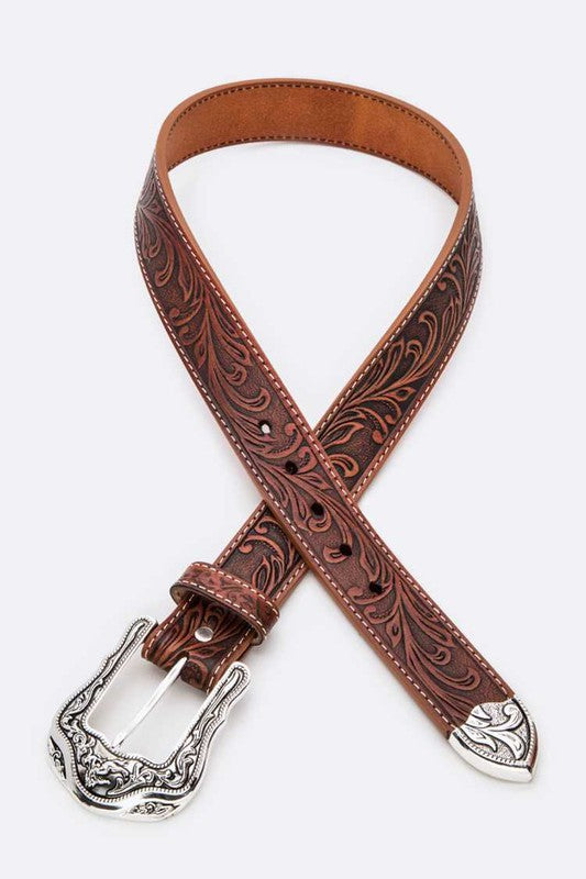 Embossed Leather Women's Western Belt