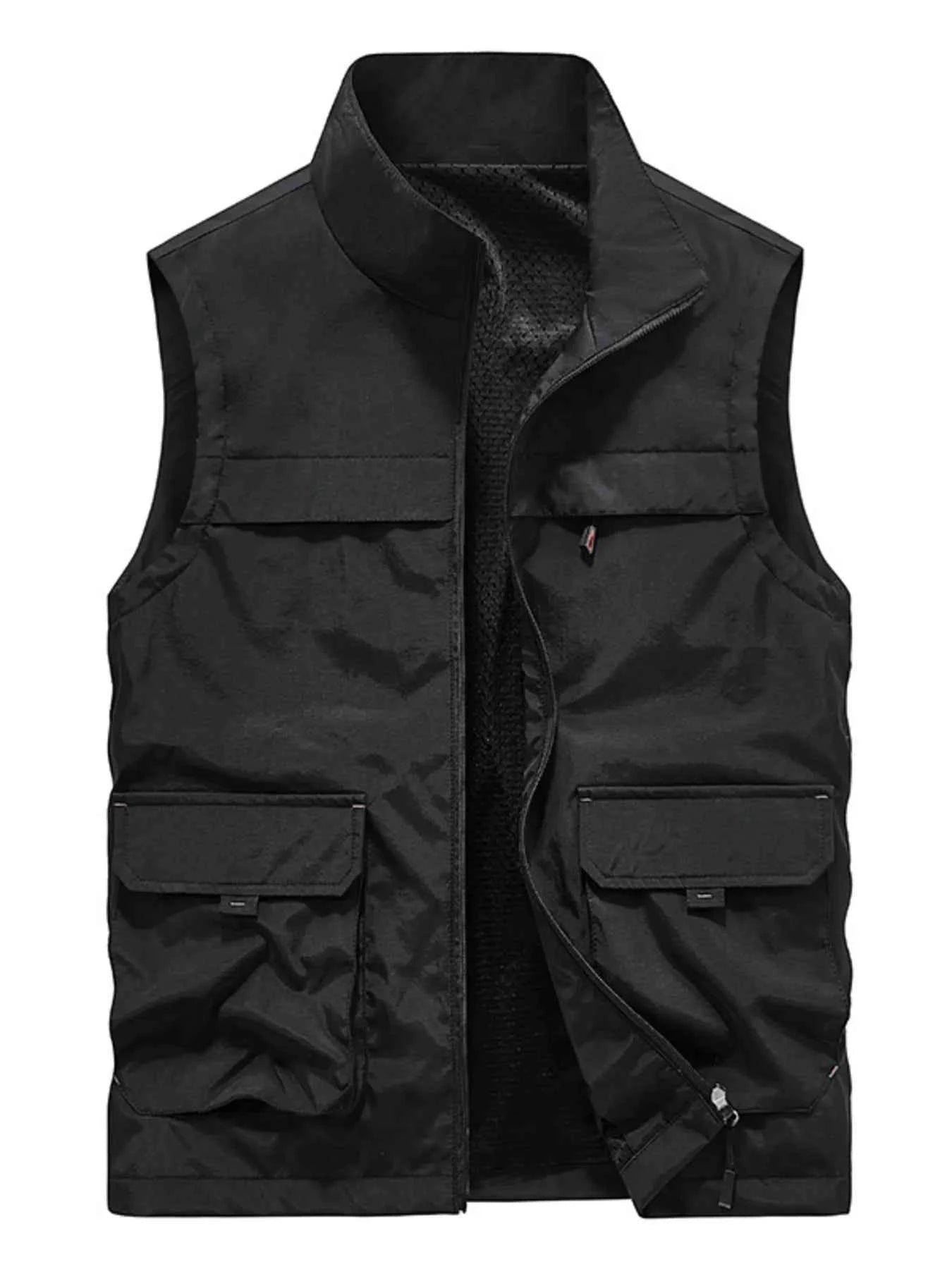 Men's Plus Size Multi-Pocket Zip Up Vest