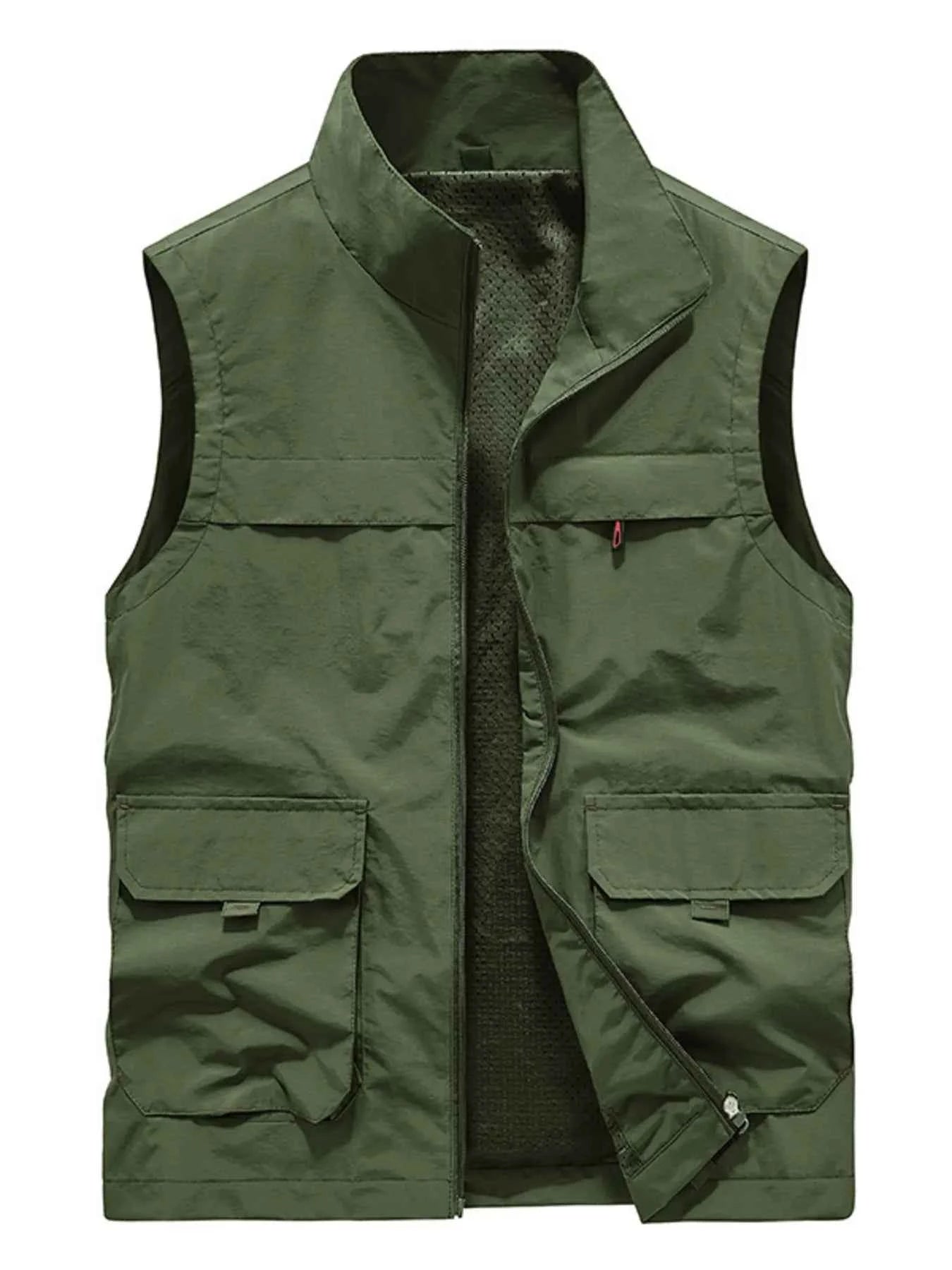 Men's Plus Size Multi-Pocket Zip Up Vest