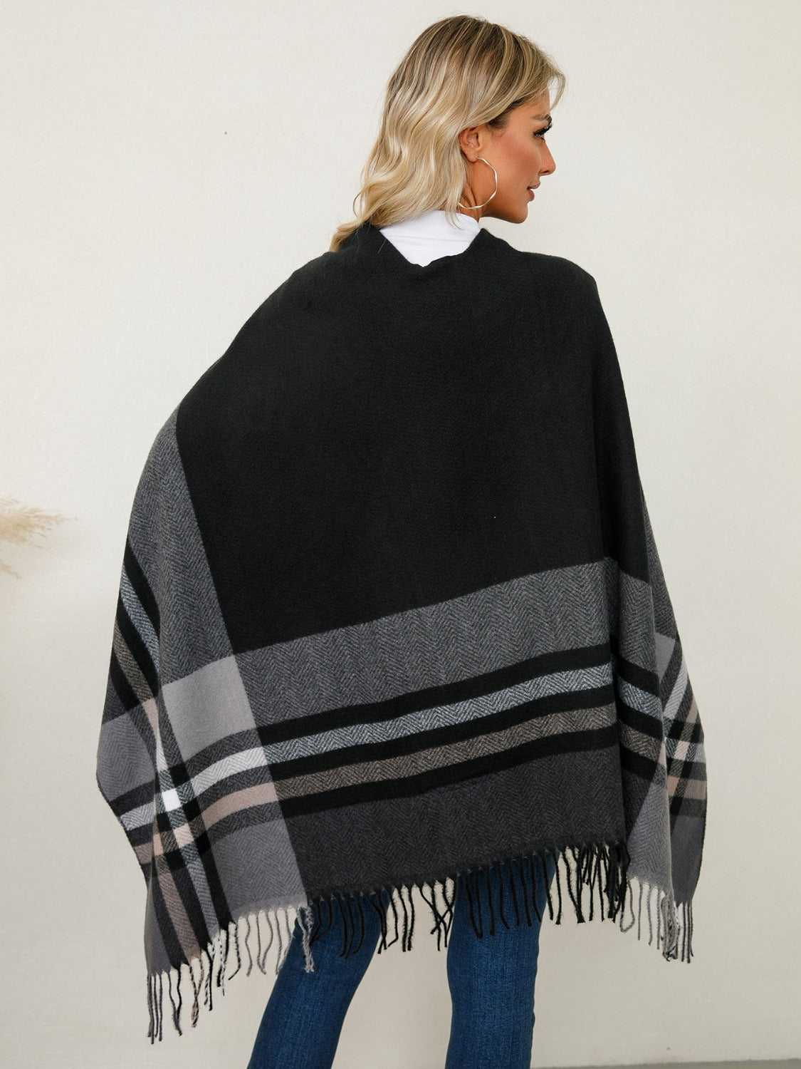 Fringe Plaid Poncho