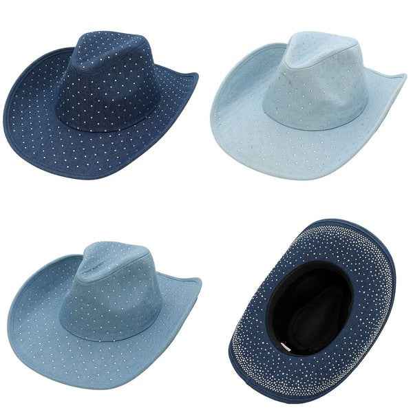Denim Base Rhinestone Western Cowgirl Hat