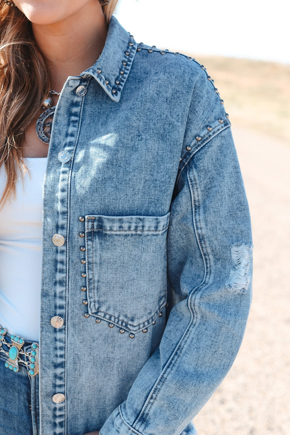 Studded Button Up Denim Jacket