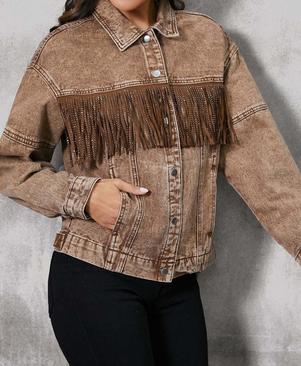 Fringe Trim Denim Western Jacket