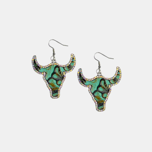 Rhinestone Trim Cow Head Earrings