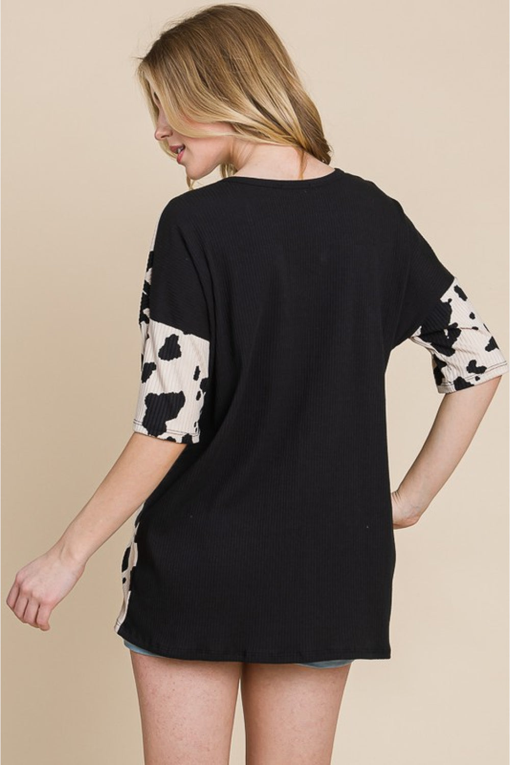 Short Sleeve Cow Print Blouse