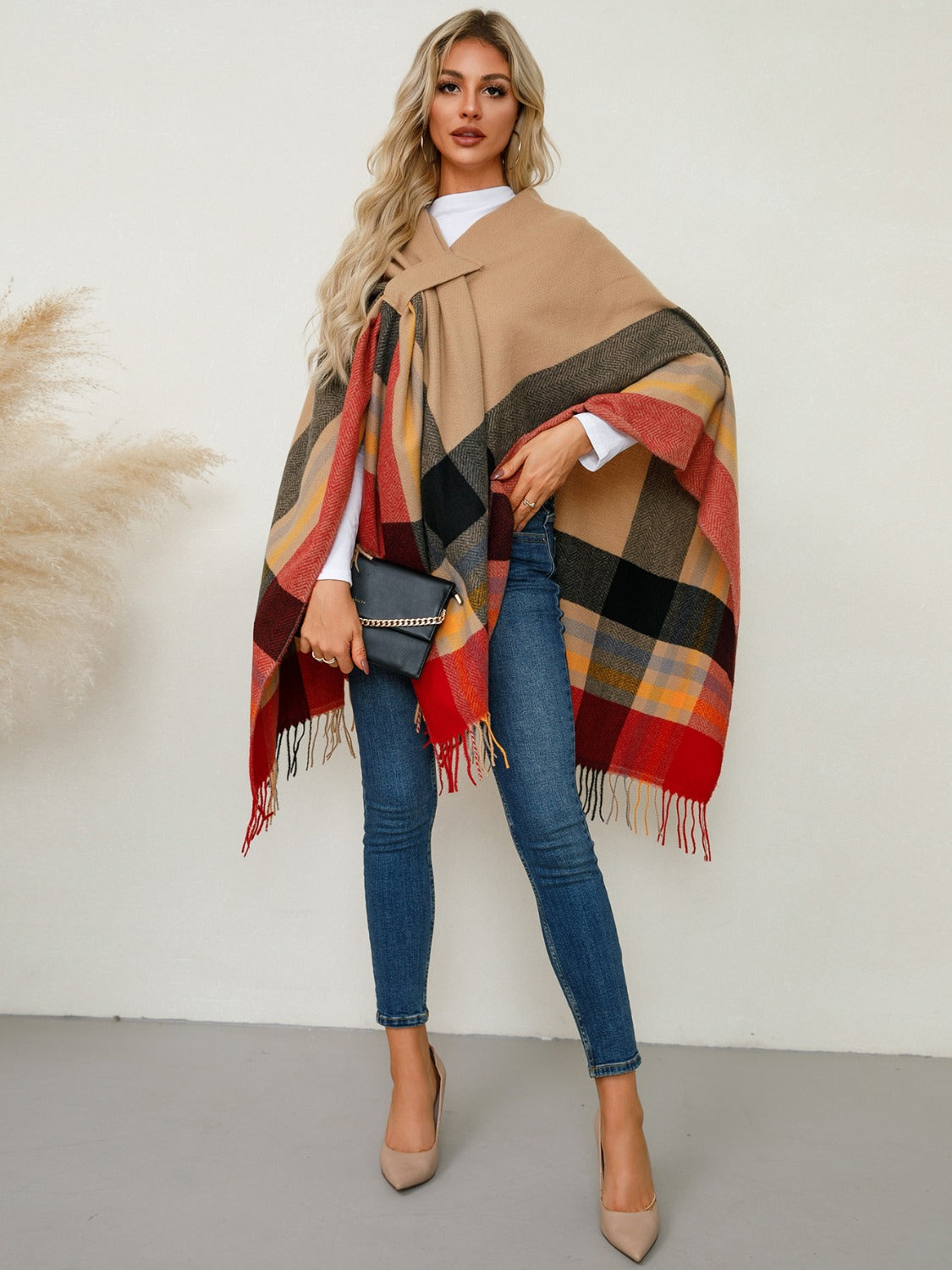 Fringe Plaid Poncho