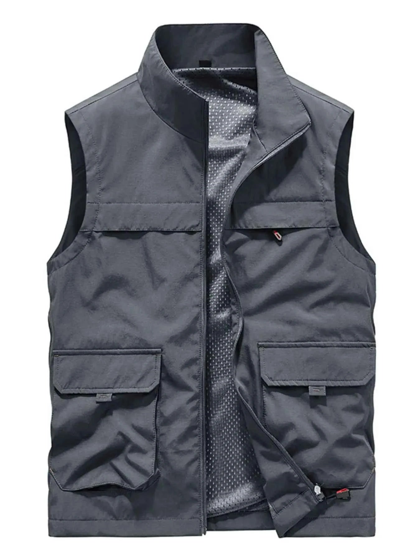 Men's Plus Size Multi-Pocket Zip Up Vest