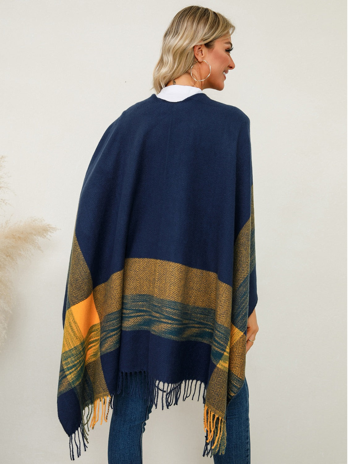 Fringe Plaid Poncho