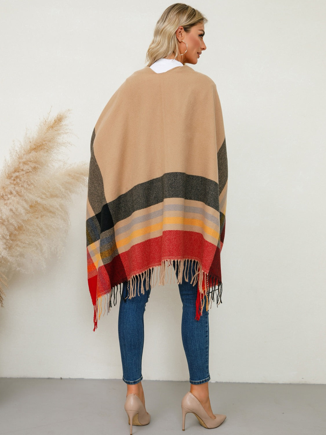 Fringe Plaid Poncho