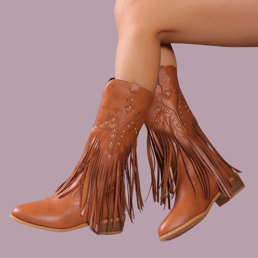 Western Embroidered Tassel Boots