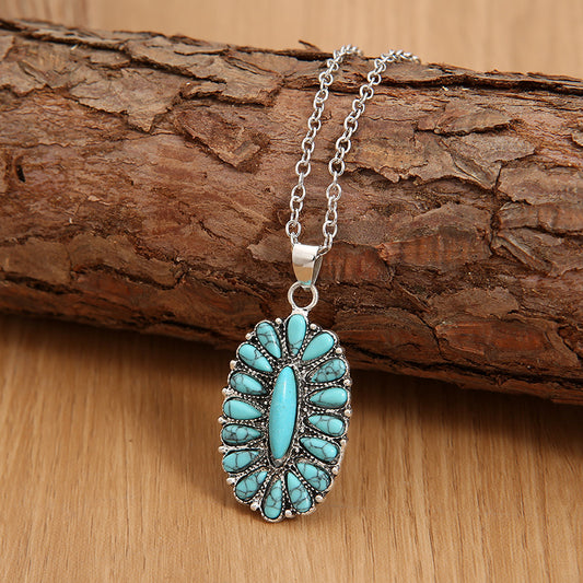 Turquoise Pendant Floral Necklace