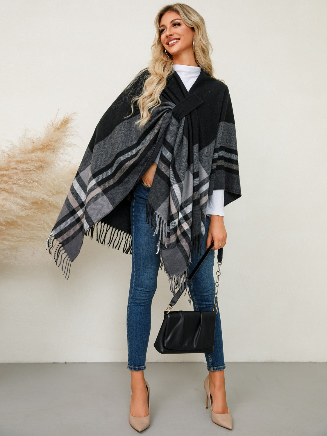 Fringe Plaid Poncho