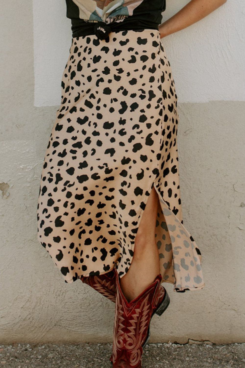 Animal Print Slit Skirt