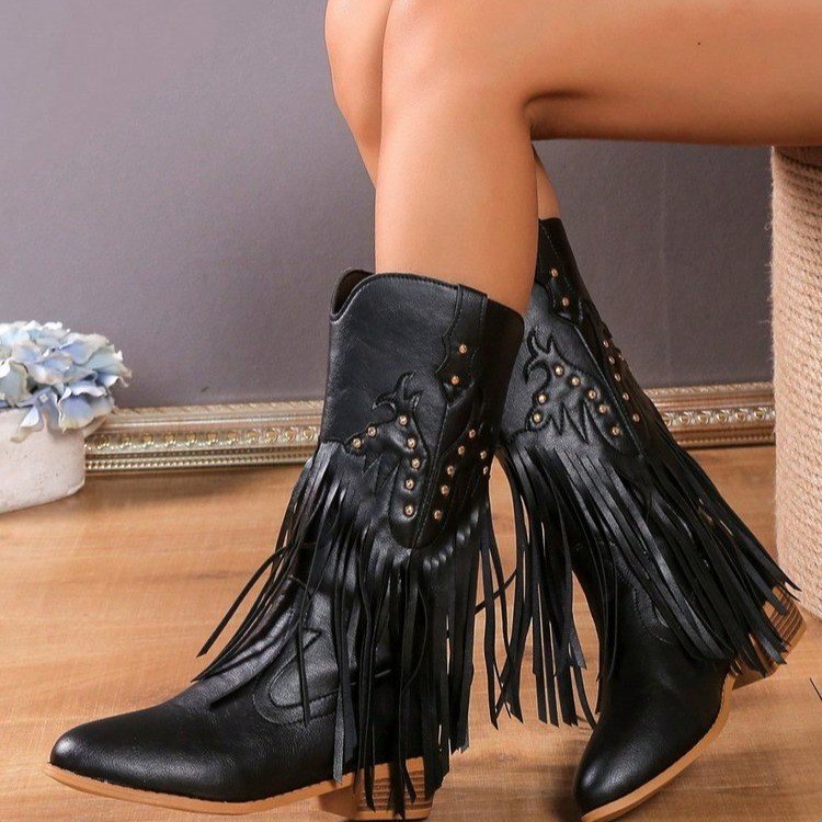 Western Embroidered Tassel Boots