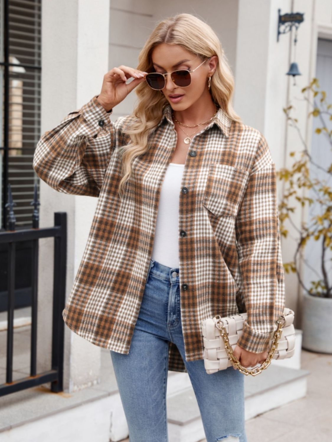 Pocketed Plaid Long Sleeve Shirt