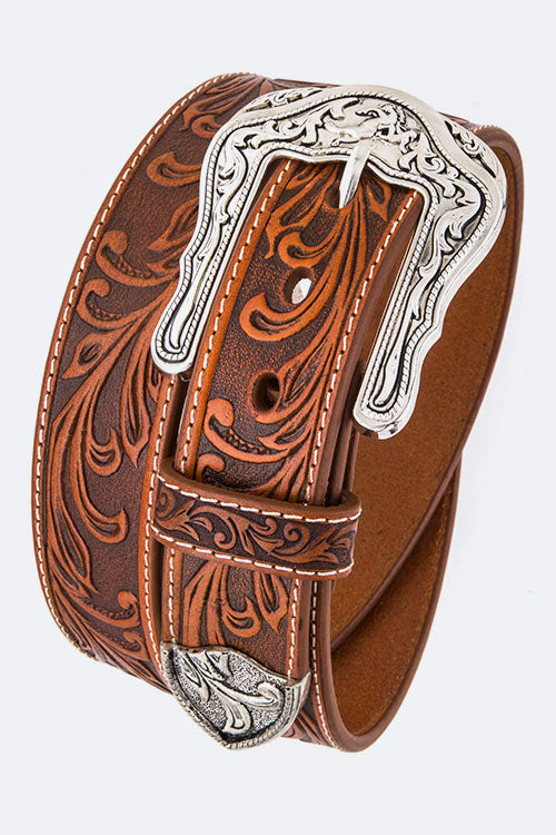 Embossed Leather Women's Western Belt