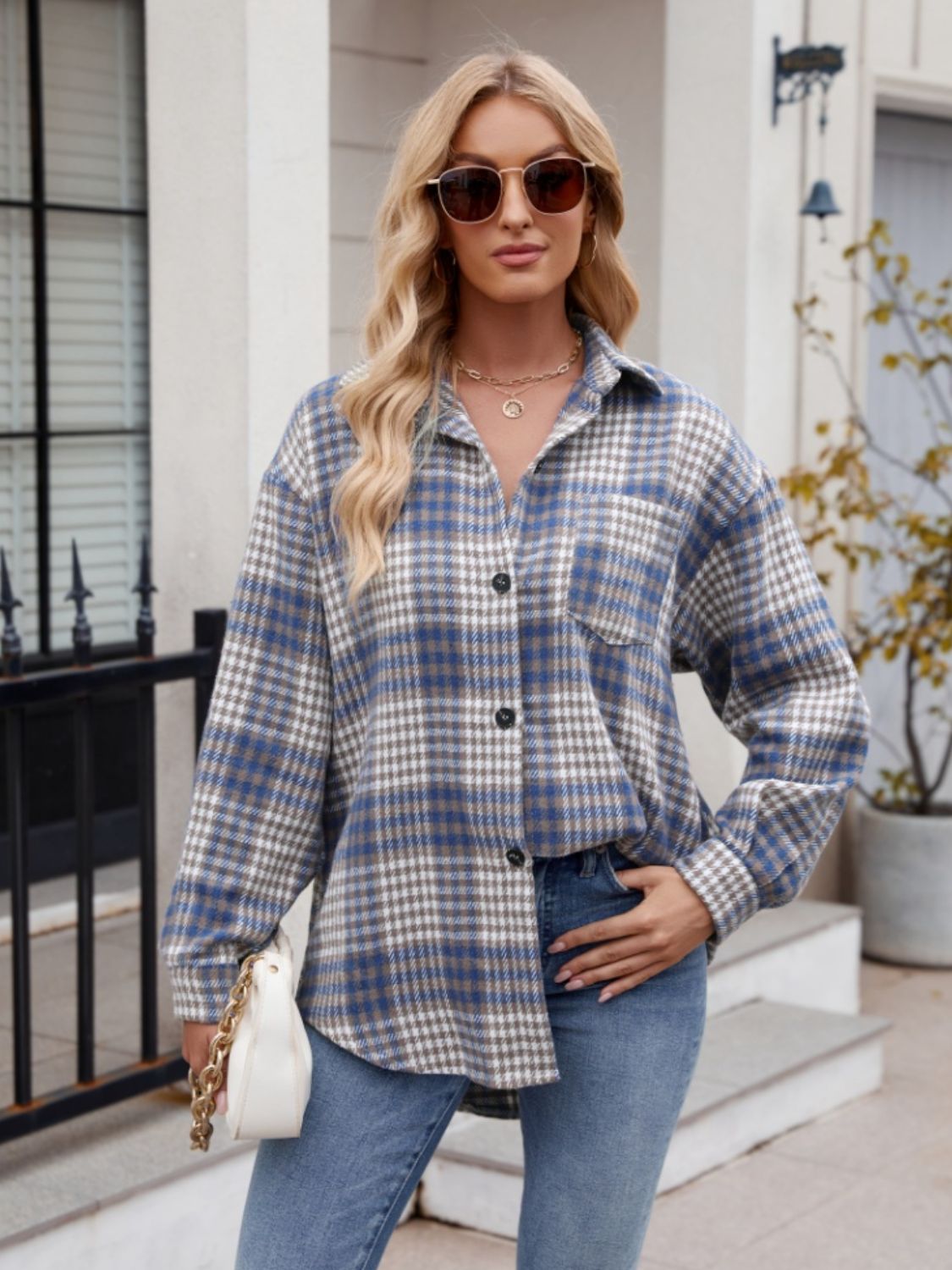 Pocketed Plaid Long Sleeve Shirt