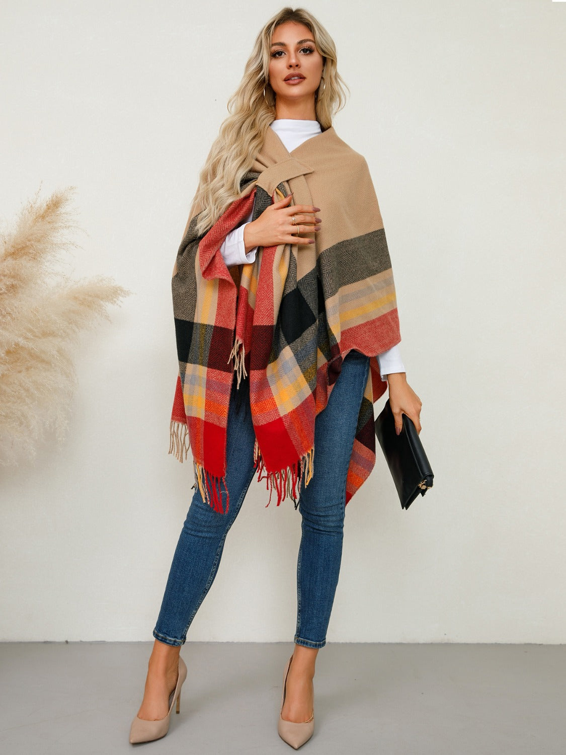 Fringe Plaid Poncho