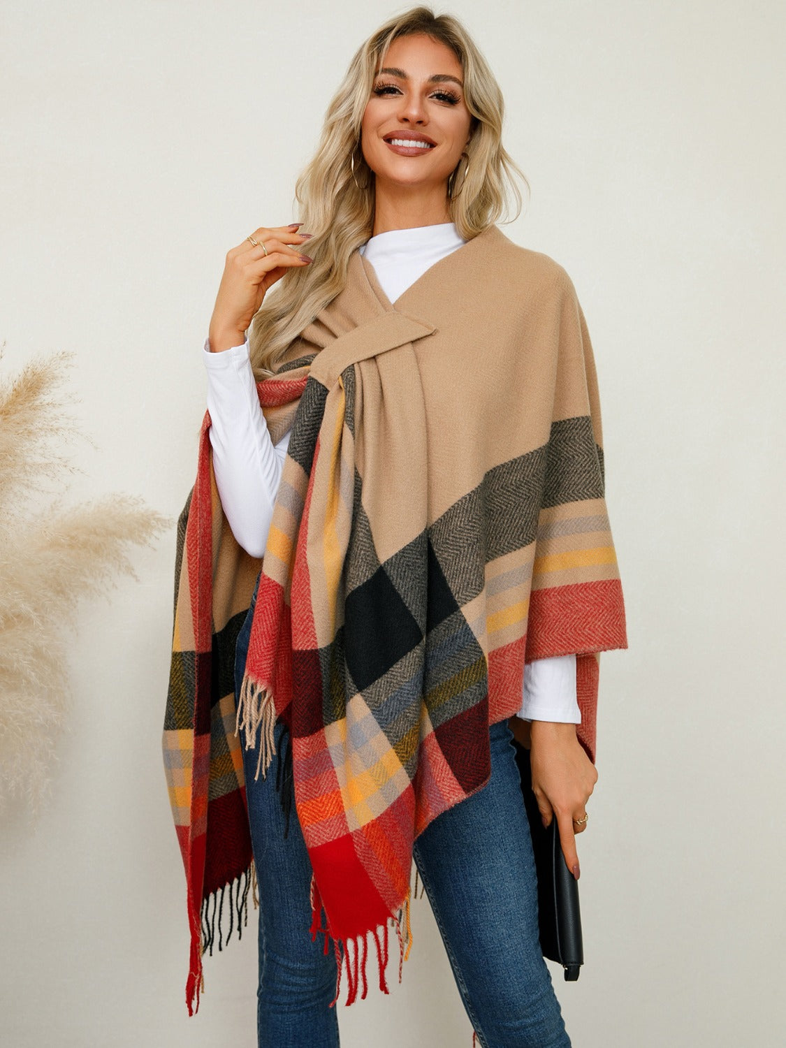 Fringe Plaid Poncho