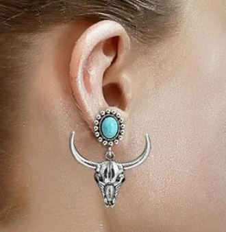 Turquoise Cow Head Earrings