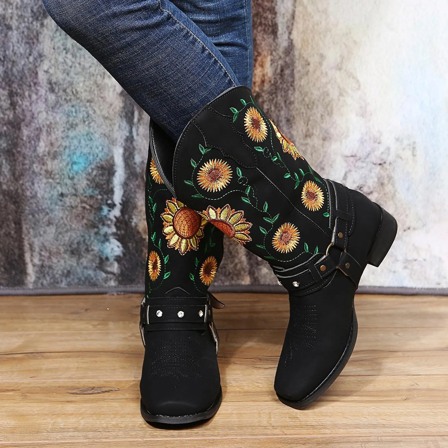 Sunflower Embroidered Western Boots