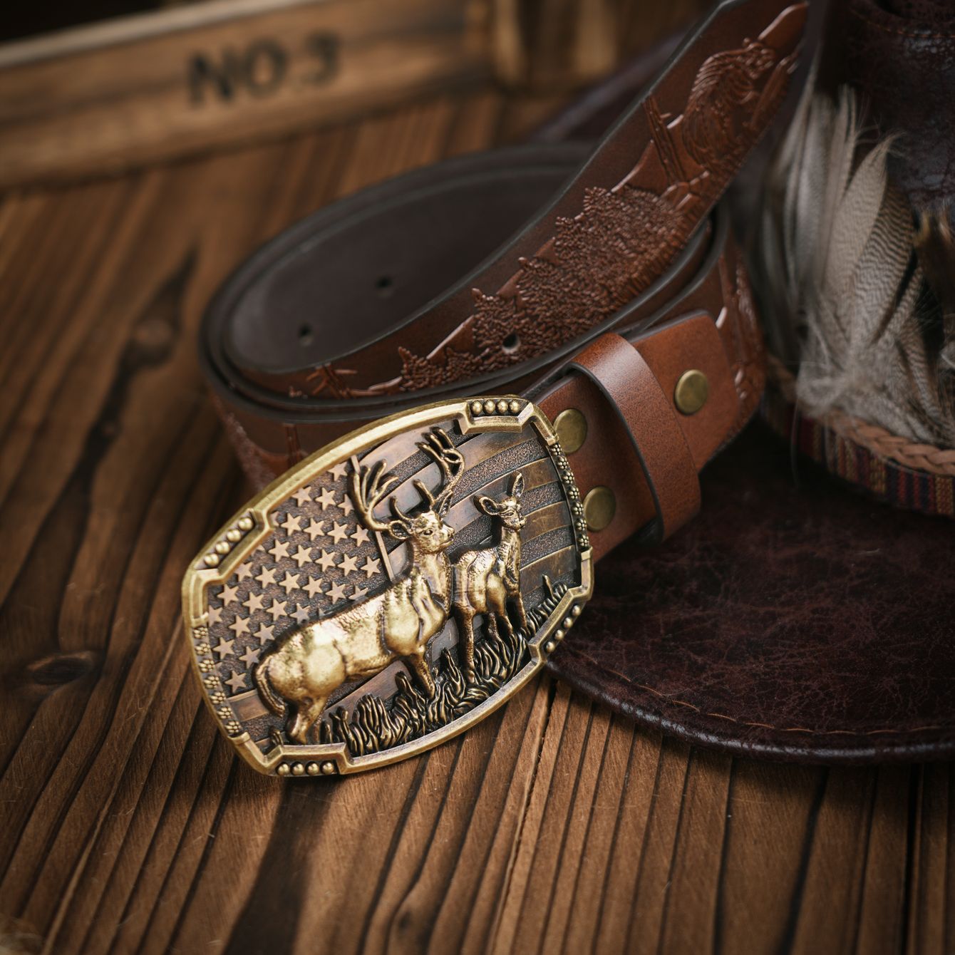 Western Cowboy Belt & Deer Buckle