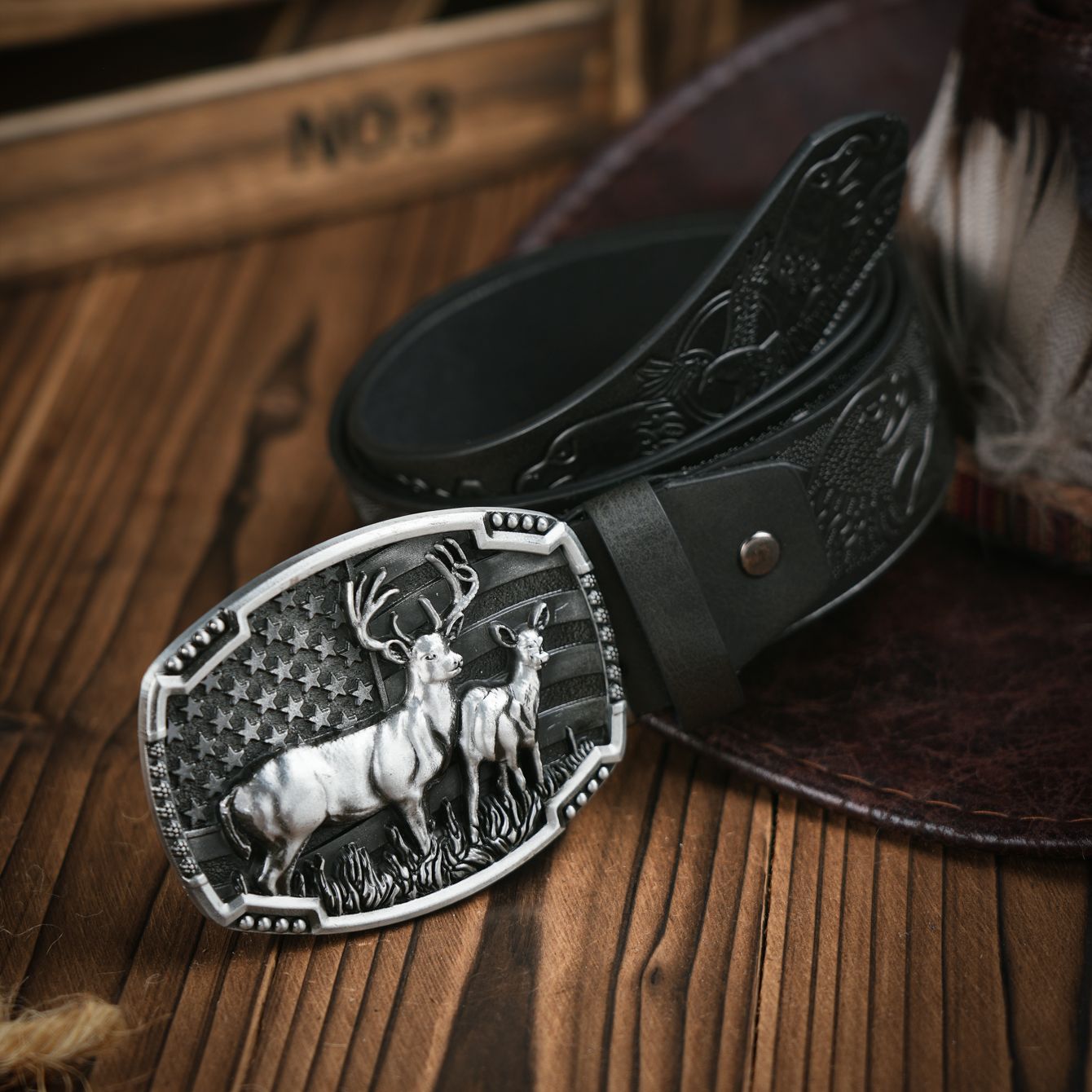 Western Cowboy Belt & Deer Buckle