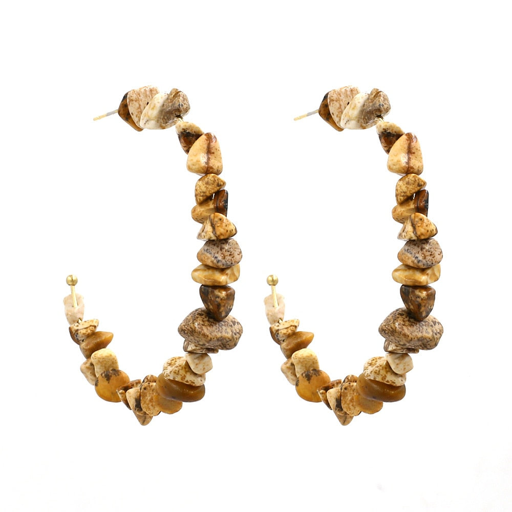 Stone-Beaded Half Hoop Earrings