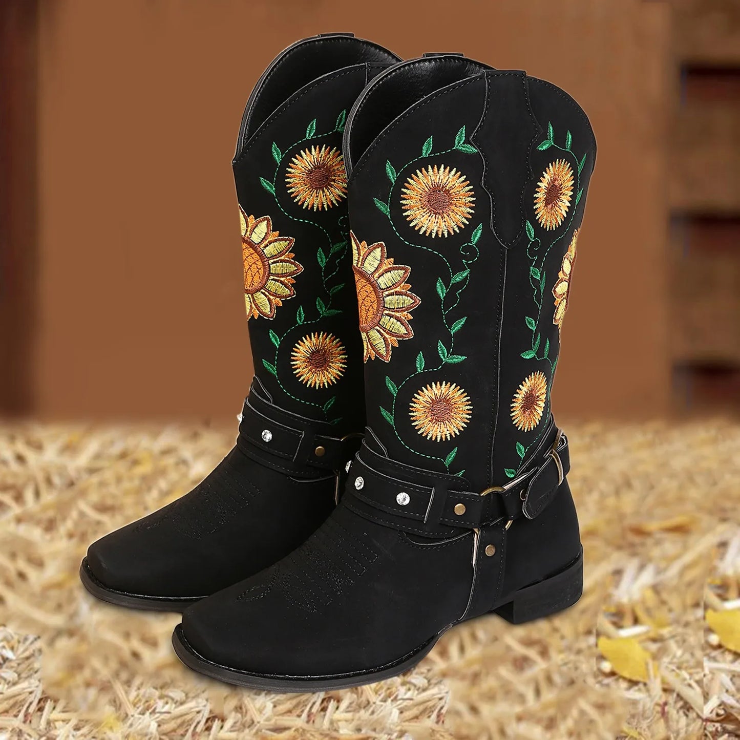 Sunflower Embroidered Western Boots
